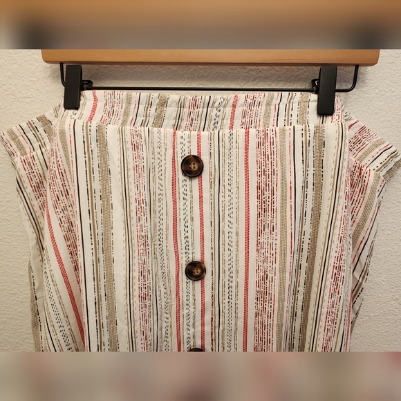 AB STUDIO Striped Button-Front Midi Skirt - Picture 2 of 6